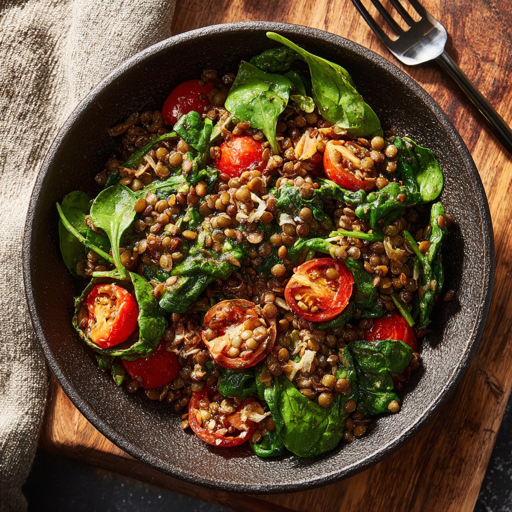 Healthy Lunch Spinach Lentil Grain Bowl