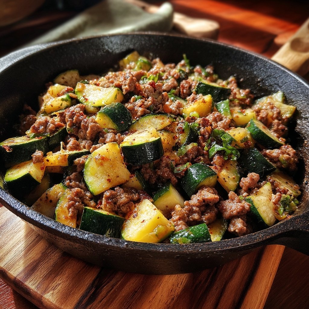 Ground Beef And Zucchini Skillet