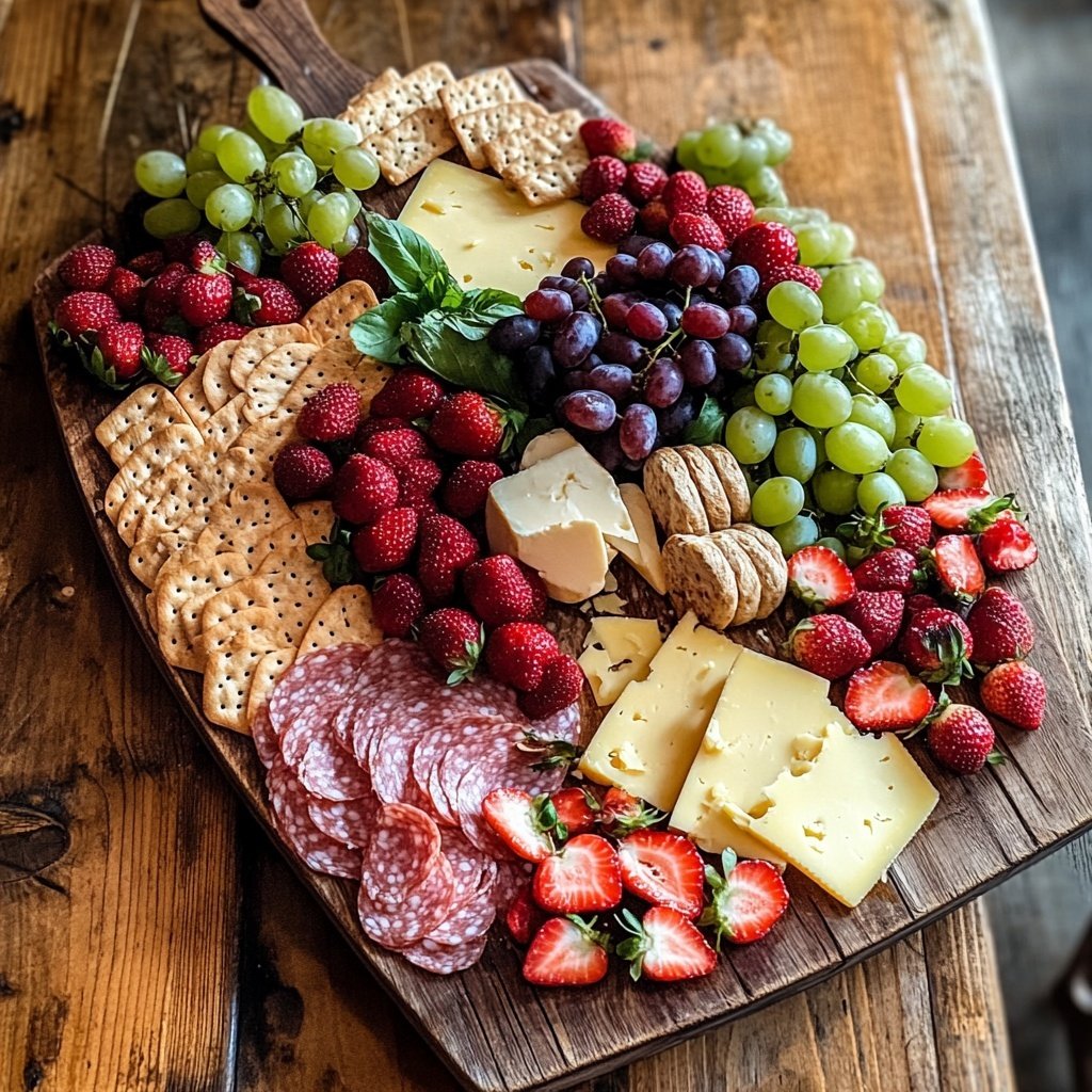 Valentines Charcuterie Board with Cheese and Fruit