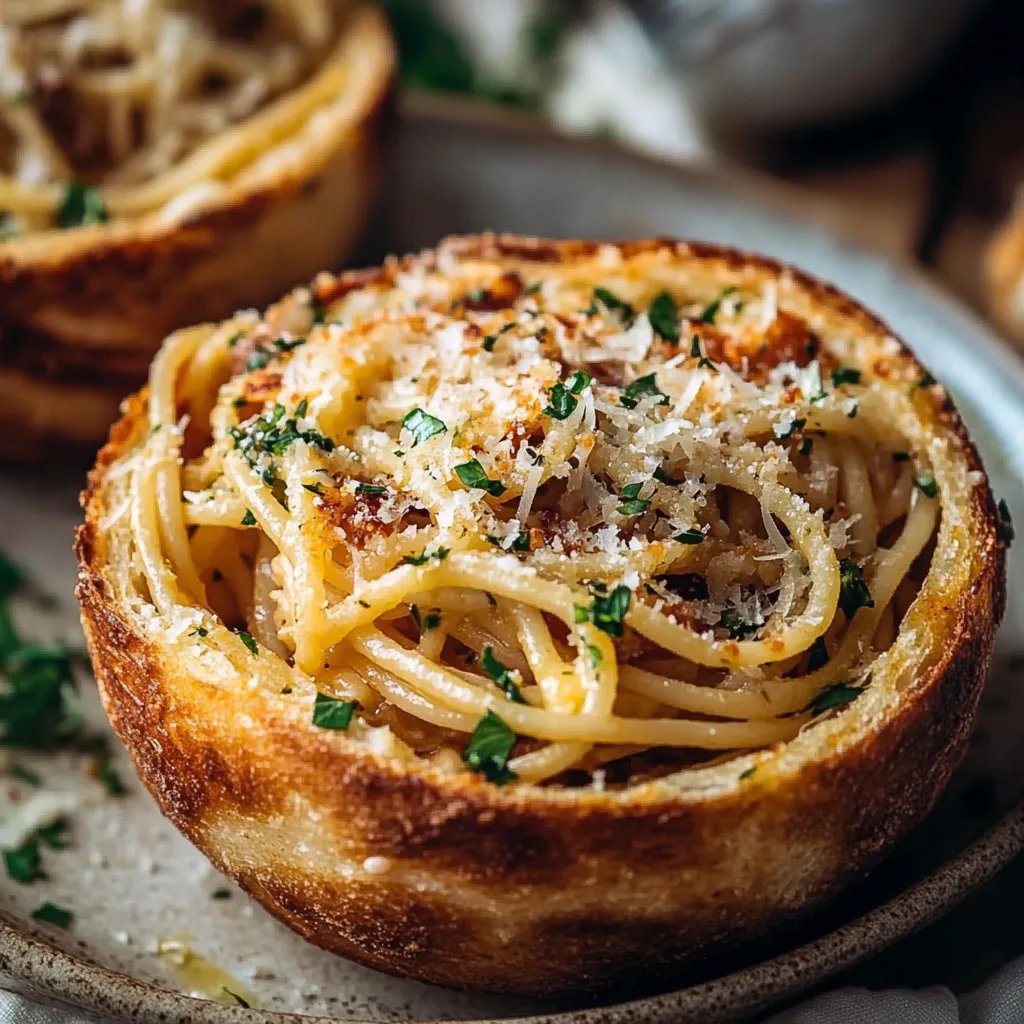 Spaghetti Garlic Bread Bowls