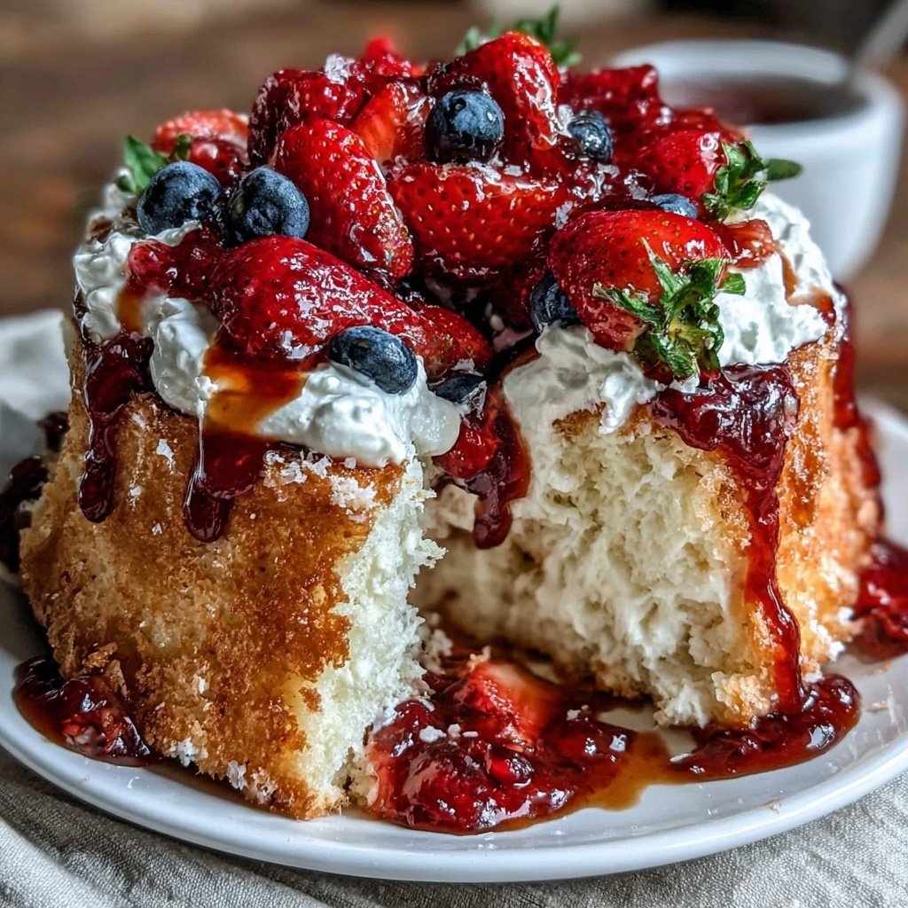 Strawberry Angel Food Cake Dessert With Berries